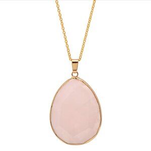 Paialcofaceted Cut Natural Rose Quartz Crystal Big Flat Drop Pendant Necklace